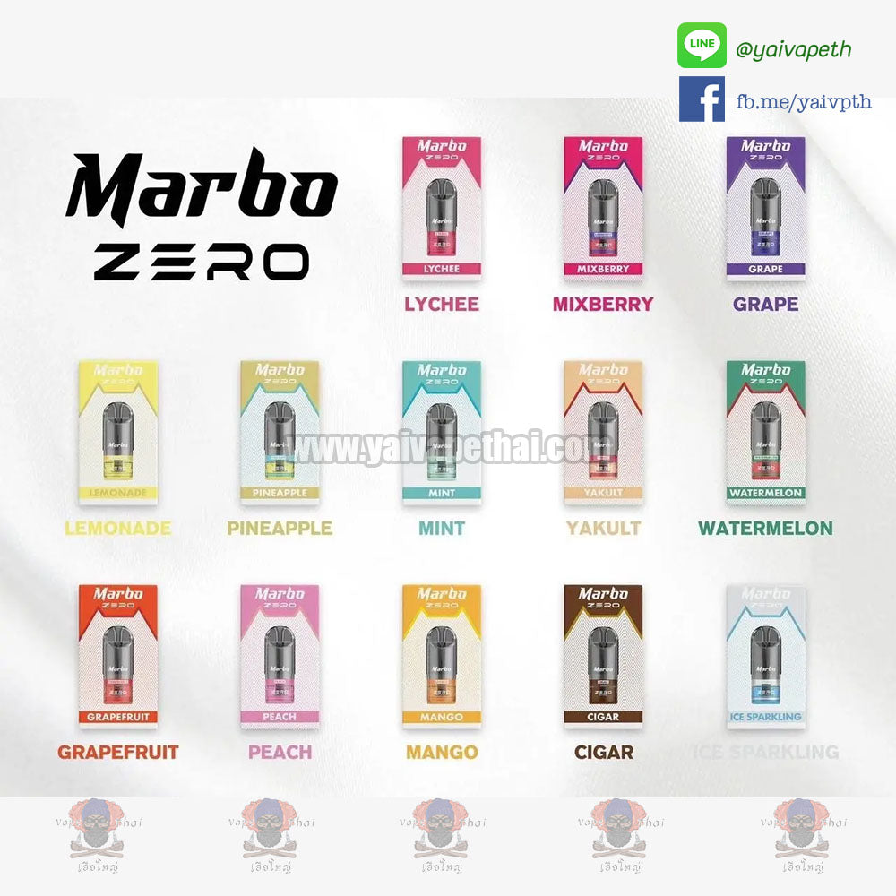 หัวพอต – Marbo Zero Pods Flavors 2 ml by Salt Hub [แท้], Relx and alternatives Pod (น้ำยาประเภทเปลี่ยนหัวน้ำยาได้), Marbo - Yaivape บุหรี่ไฟฟ้า